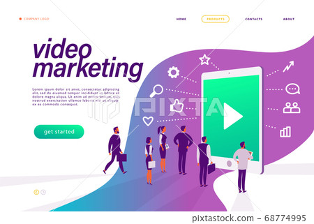 Video marketing concept. People at tablet metaphor, video, media, search Video marketing concept. People at tablet metaphor, video, media, search 68774995