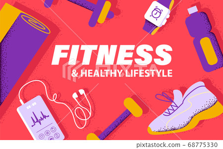 Healthy lifestyle concept with running equipment and sport outfit, smartphone with fitness app interface 68775330