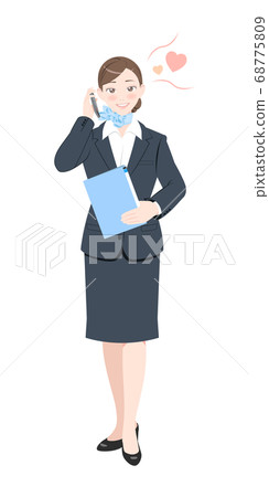 Phone pose Business suit Female documents Shining whole body 68775809