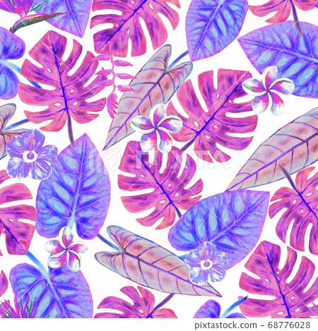 Watercolor abstract summer seamless pattern with tropical exotic plants 68776028
