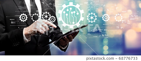 Automation concept with businessman Automation concept with businessman 68776733