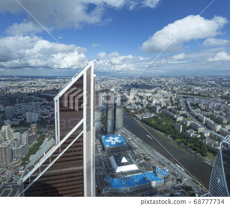 Aerial view of center of Moscow from observation deck  Federation Tower in International Business Center (City), Russia.  68777734