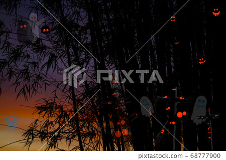 Silhouette bamboo tree and leaves on branch and 68777900