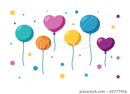 Balloons of different sizes and forms. Set of balloons for happy holiday. Vector illustration 68777956