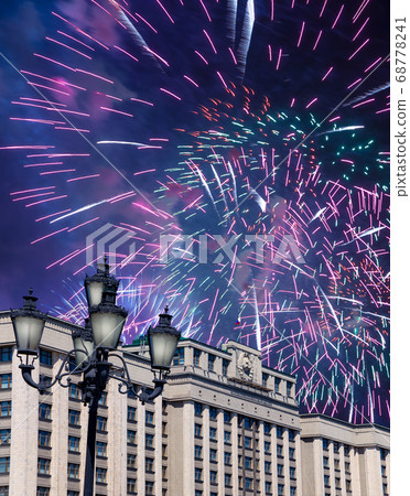 Fireworks over the building of The State Duma of the Federal Assembly of Russian Federation during Victory Day (WWII), Moscow, Russia Fireworks over the building of The State Duma of the Federal Assembly of Russian Federation during Victory Day (WWII), Moscow, Russia 68778241
