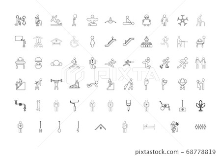 Stick figure black color set solid style image 68778819