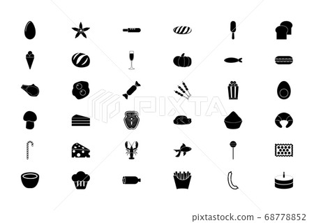 Food gastronomy groceries black color set solid  68778852