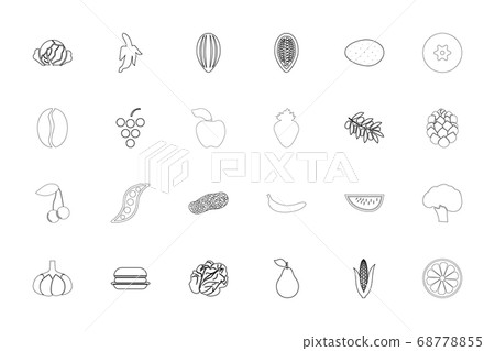 Food fruit vegetables black color set outline  68778855