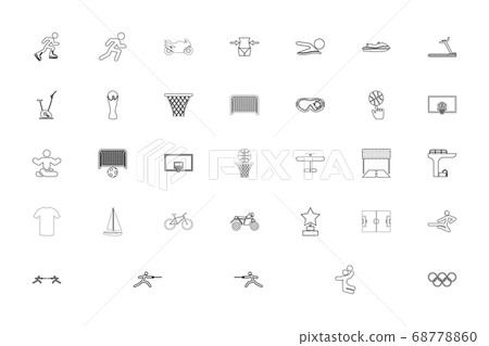 Sport concept objects black color set outline  Sport concept objects black color set outline  68778860