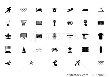 Sport concept objects black color set solid style  Sport concept objects black color set solid style  68778862