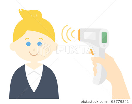 Illustration of a Caucasian business woman being thermometered Illustration of a Caucasian business woman being thermometered 68779241