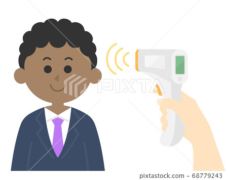 溫度測量一個黑人商人的插圖 溫度測量一個黑人商人的插圖 68779243