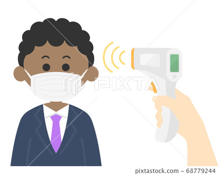 溫度測量一個黑人商人的插圖 溫度測量一個黑人商人的插圖 68779244