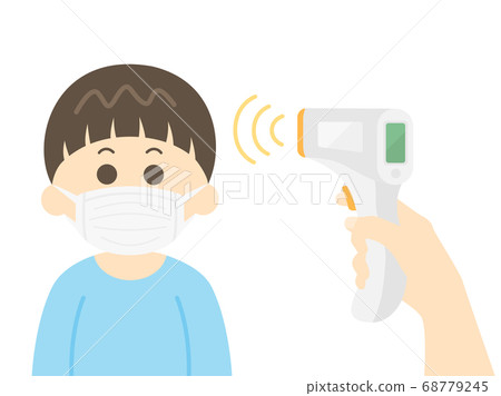 被測溫度的男孩的插圖 被測溫度的男孩的插圖 68779245