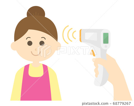 Illustration of a woman being temperature-measured 68779267