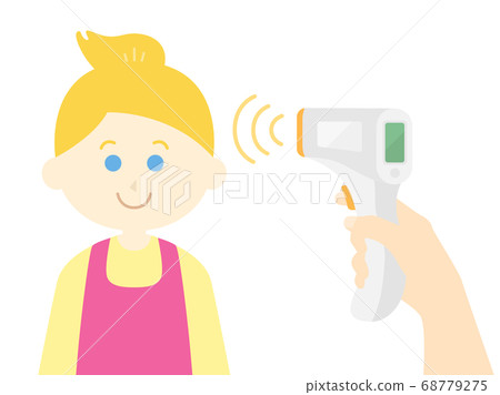 Illustration of a Caucasian woman being temperature-measured 68779275