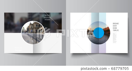 Vector layout of two A4 cover mockups templates for bifold brochure, flyer, magazine, cover design, book design. Background template with rounds, circles for IT, technology. Minimal style. 68779705