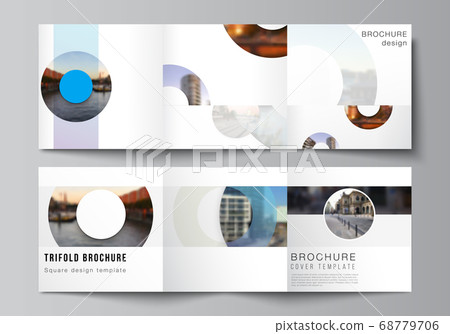Vector layout of square covers templates for trifold brochure, flyer, magazine, cover design, book design, brochure cover. Background template with rounds, circles for IT, technology in minimal style. 68779706