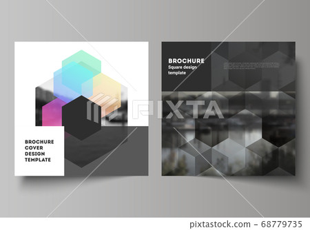 Vector layout of two square format covers design templates with abstract shapes and colors for brochure, flyer, magazine, cover design, book design, brochure cover. 68779735