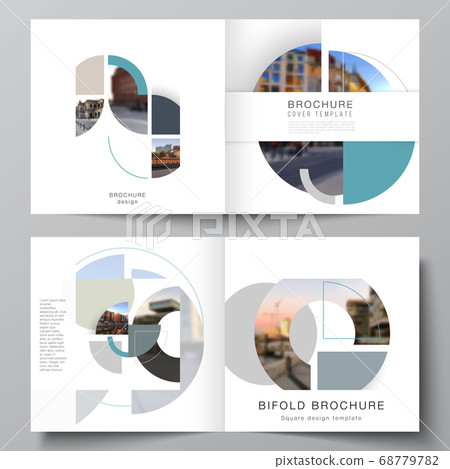 Vector layout of two covers templates for square design bifold brochure, flyer, cover design, book, brochure cover. Background with abstract circle round banners. Corporate business concept template. 68779782