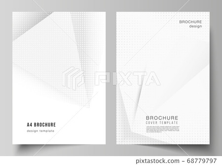 Vector layout of A4 cover mockups design templates for brochure, flyer layout, cover design, book design, brochure cover. Halftone dotted background with gray dots, abstract gradient background. 68779797