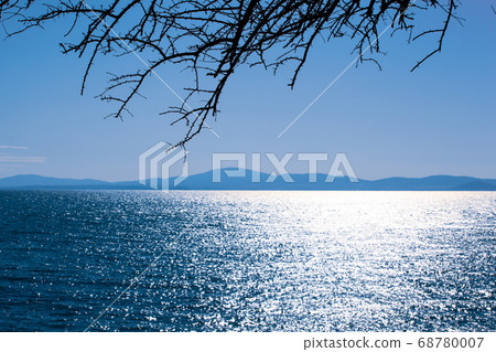 Scenic View Of Sea Against Blue Sky Scenic View Of Sea Against Blue Sky 68780007