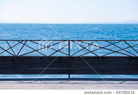 Scenic View Of Sea Against Blue Sky Scenic View Of Sea Against Blue Sky 68780016