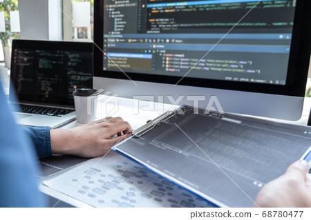 Developer programmer working on project in Developer programmer working on project in 68780477