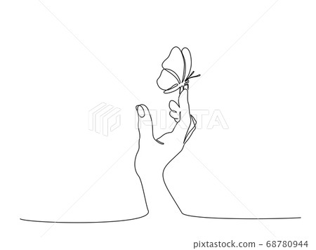 Hand with butterfly on finger. Continuous one line art 68780944