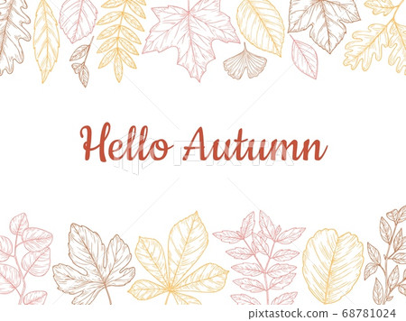 Sketch autumn leaves background. Fall leaf banner, colorful drawing foliage. Forest nature of november october botanical vector illustration 68781024