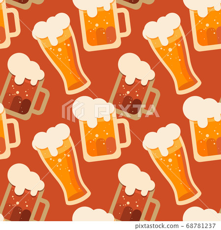 Beer glasses and mugs on seamless pattern 68781237