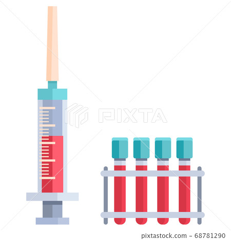Medical syringe and blood test tubes on white - Stock Illustration ...