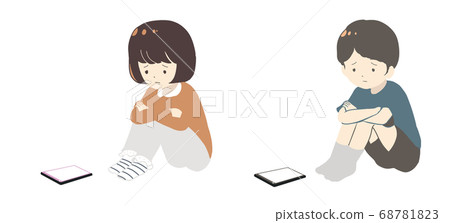 Feeling depressed with a smartphone (no line) Feeling depressed with a smartphone (no line) 68781823