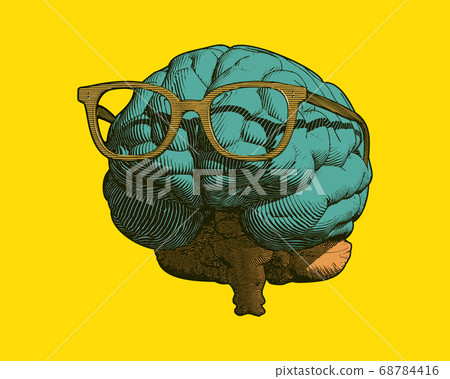 Engraving brain with glasses illustration on 68784416