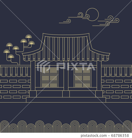 Korean traditional pattern illustration-hanok and full moon Korean traditional pattern illustration-hanok and full moon 68786358