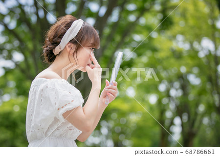 A woman looking in the mirror A woman looking in the mirror 68786661