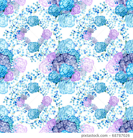 Flower seamless pattern with hydrang and gypsophies Flower seamless pattern with hydrang and gypsophies 68787026
