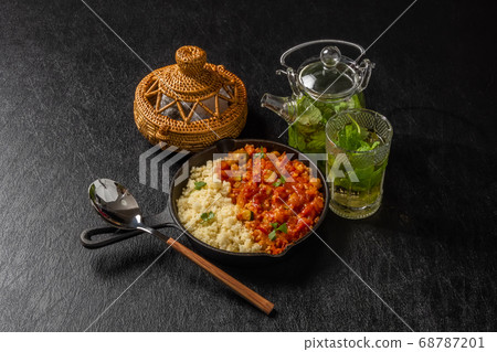 North African Cuisine Boiled chickpeas with couscous 68787201