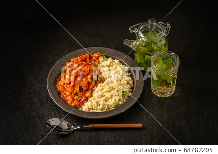 North African Cuisine Boiled chickpeas with couscous North African Cuisine Boiled chickpeas with couscous 68787205