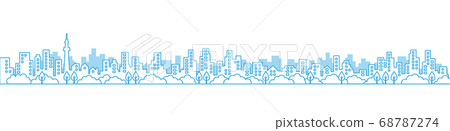 City View Line A3 Cityscape with a line drawing that looks just like a two-page spread Blue 68787274