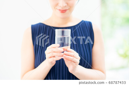 Middle aged woman with mineral water Middle aged woman with mineral water 68787433