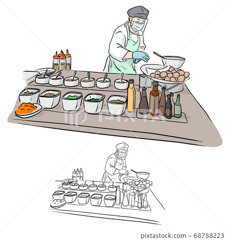 chef with face shield cooking food in restaurant chef with face shield cooking food in restaurant 68788223