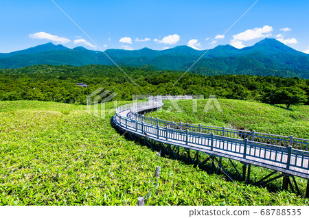 北海道知床半島知床夏季的五個湖（立交橋和知床山脈） 68788535