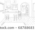 Line drawing of a room with a counter 68788683