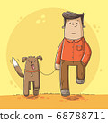 Man Walks With His Dog. 68788711