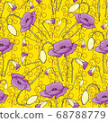 Poppies stripped seamless pattern. Abstract poppy seamless pattern for textile design. Floral seamless vector pattern. Graphic modern pattern. Vector illustration background. Vector design print 68788779
