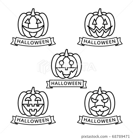 Halloween pumpkin ghost set line drawing 68789471