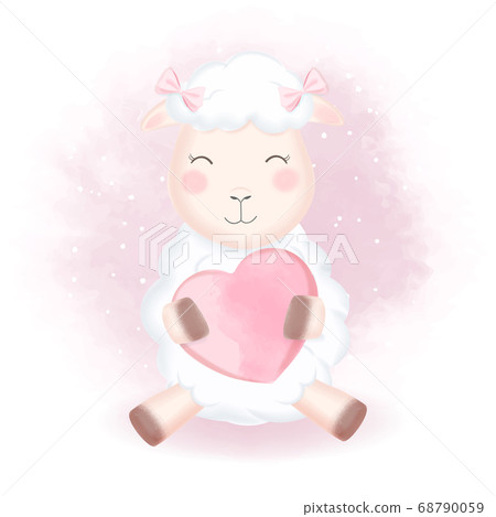 Cute sheep and heart hand drawn animal illustration Cute sheep and heart hand drawn animal illustration 68790059