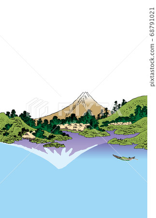 New Year's card Katsushika Hokusai Koshu Misaka water surface vertical Fuji Naka white background 68791021