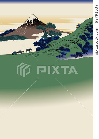 New Year's card Katsushika Hokusai Koshu Inume Pass vertical Fuji 68791035
